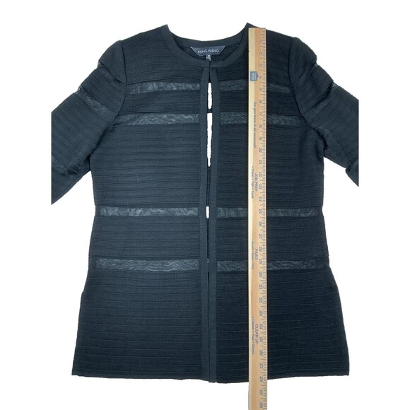 Ming Wang Cardigan Size M Black Sheer Stripe Quiet Luxury Whimsigoth Witchy Goth - Picture 11 of 12